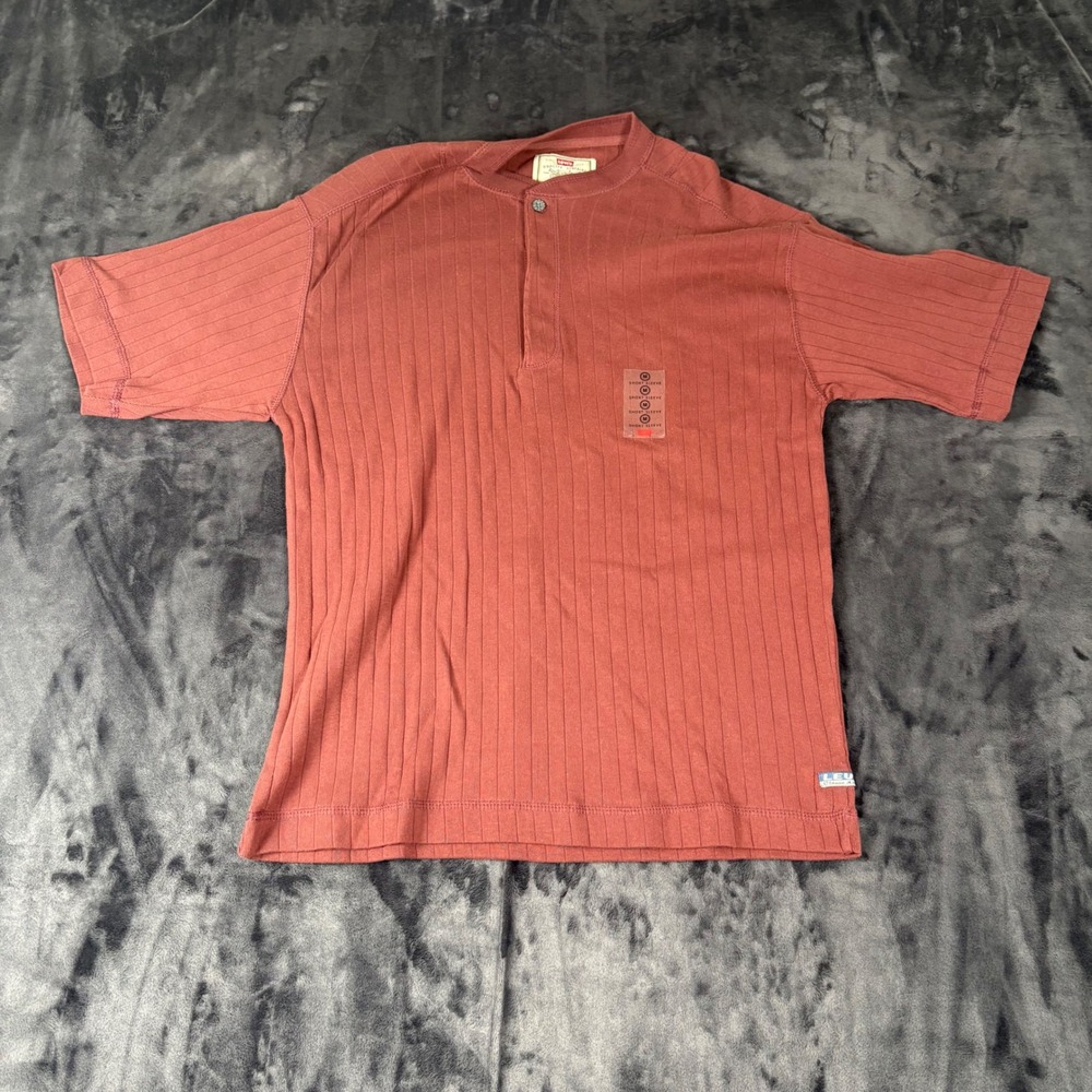 Levi's Henley Shirt Mens Medium Red Short Sleeve Ribbed Cotton Knit 4773